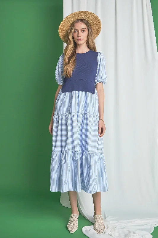 Wrap - Style Casual Dresses for Easy Wear​ Tiered Mixed Media Maxi Dress