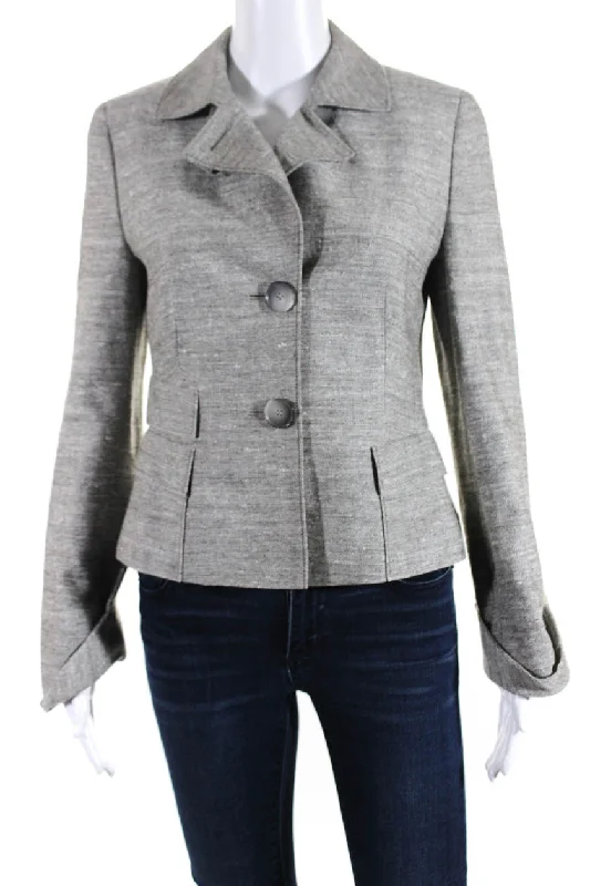 Akris Punto Womens Two Button Notched Lapel Light Jacket Gray Silk