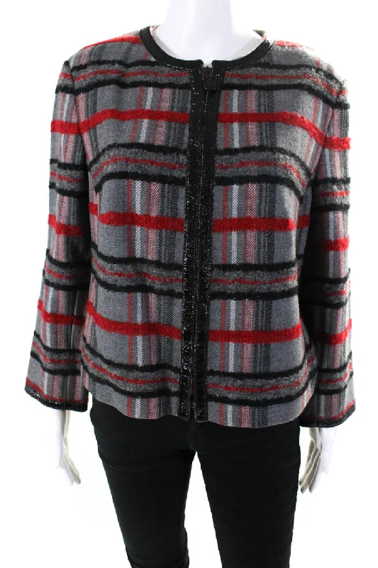 Akris Women's Round Neck Long Sleeves Lined Full Zip Plaid Jacket