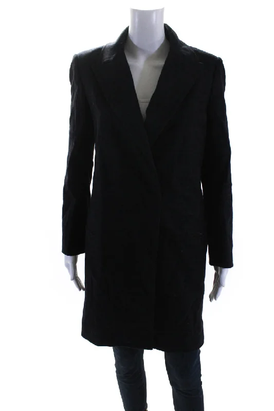 MW 10018 Womens Long Double Breasted Check Peacoat Black Wool