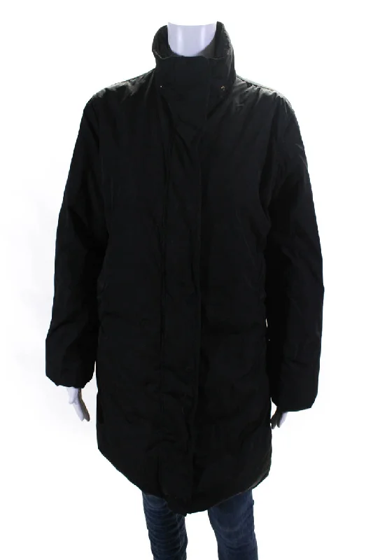 Post Card Women's Long Sleeves Full Zip Snap Button Coat Black