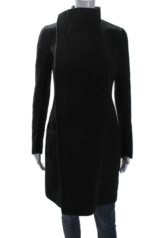 Rick Owens Womens Cashmere Asymmetrical Zipped Long Sleeve Coat Black