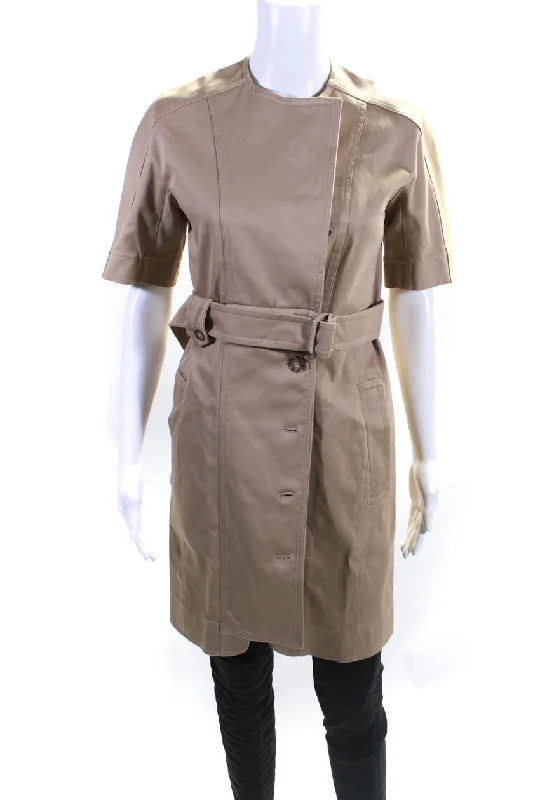 Sportmax Womens Cotton Button Up Belted Short Sleeve Coat Jacket Khaki