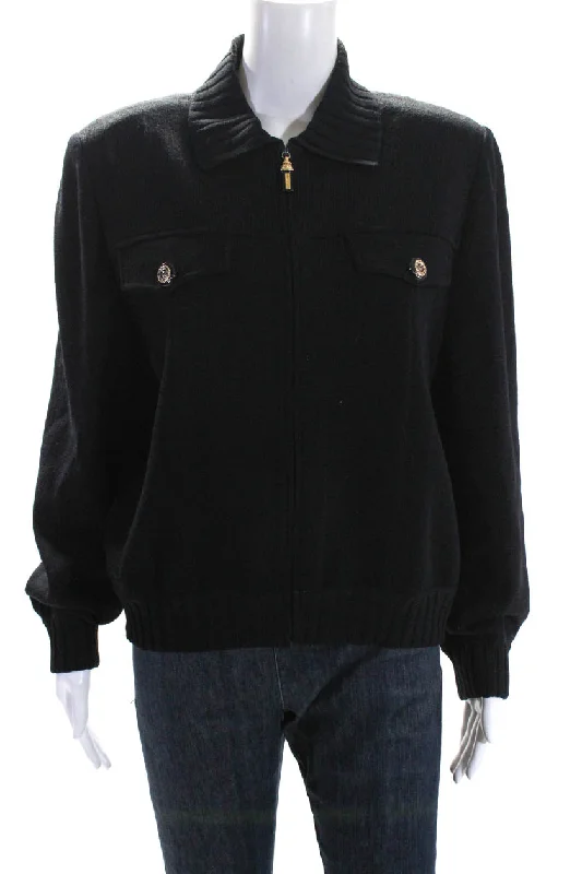 St. John Collection By Marie Gray Womens Knitted Zipped Jacket Black