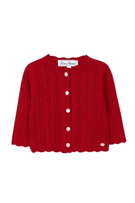 Cardigan - Rouge maille ajourée