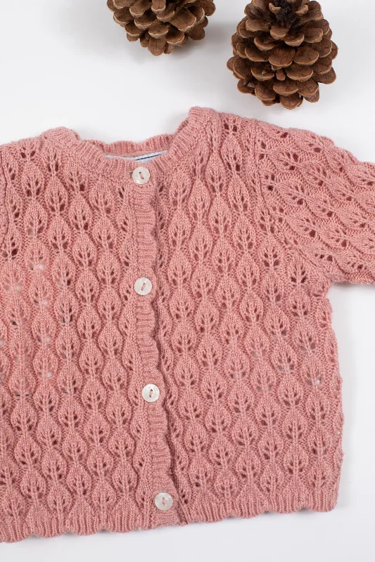 Cardigan - Vieux rose maille ajourée