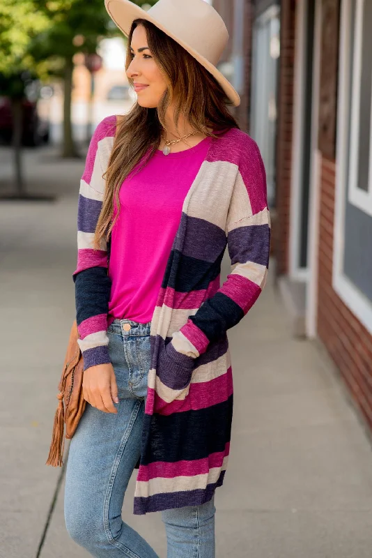 Striped Tissue Cardigan - Pink