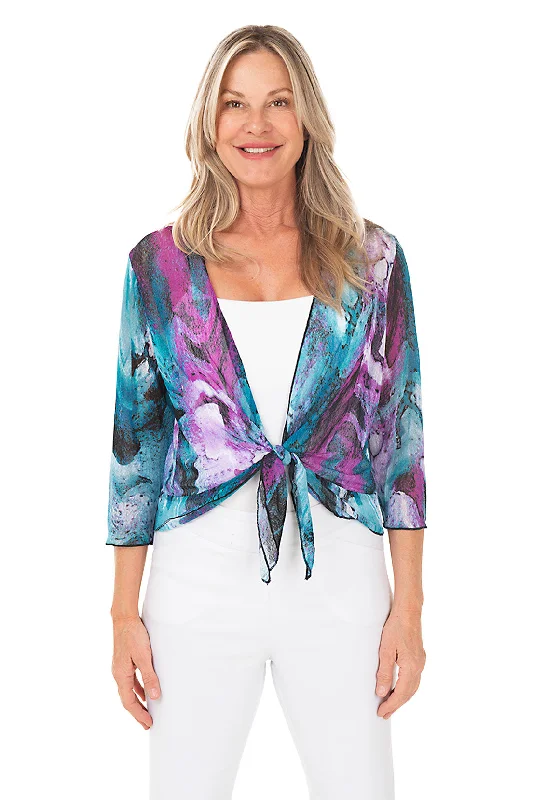 Purple Waterfall Mesh Tie-Front Shrug