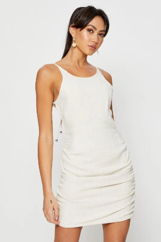 Beige Mini Dress Halter Neck