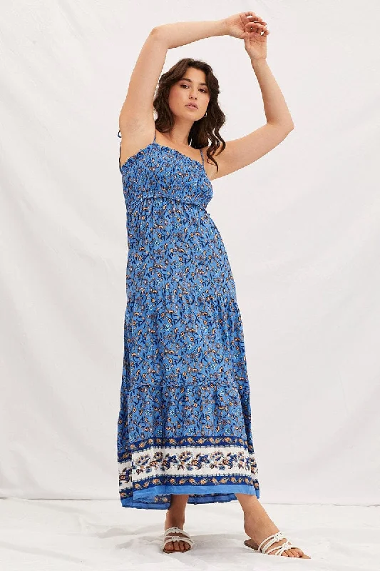 Boho Print Shirring Bust Maxi Dress