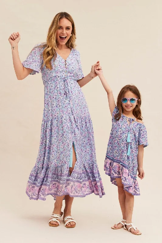 Boho Print Short Sleeve Maxi Dress