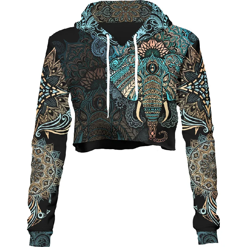 Elephant Mandala Crop Hoodie - Spirit Edition