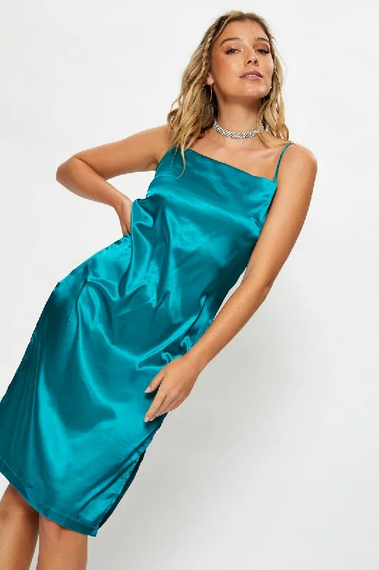 Green Satin Cowl Neck Dress