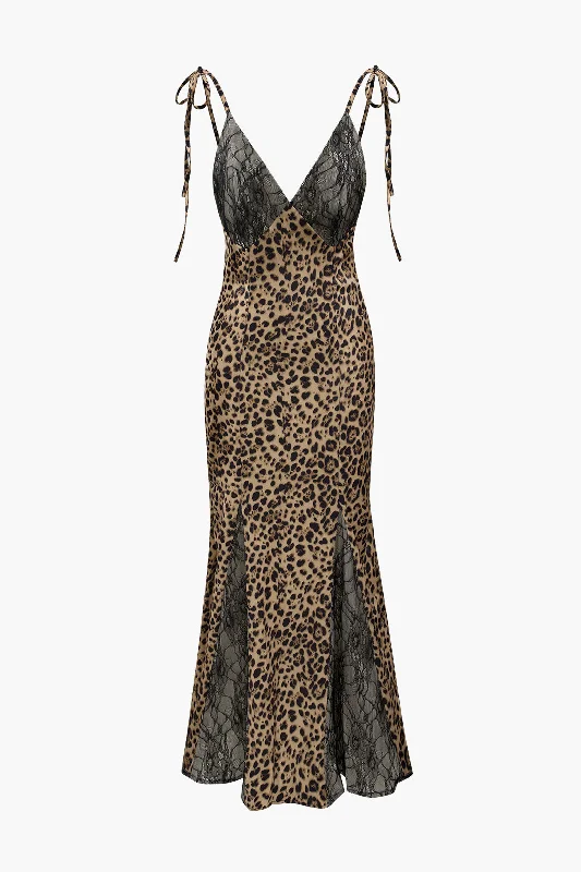 Lace Detail Leopard Print Maxi Dress