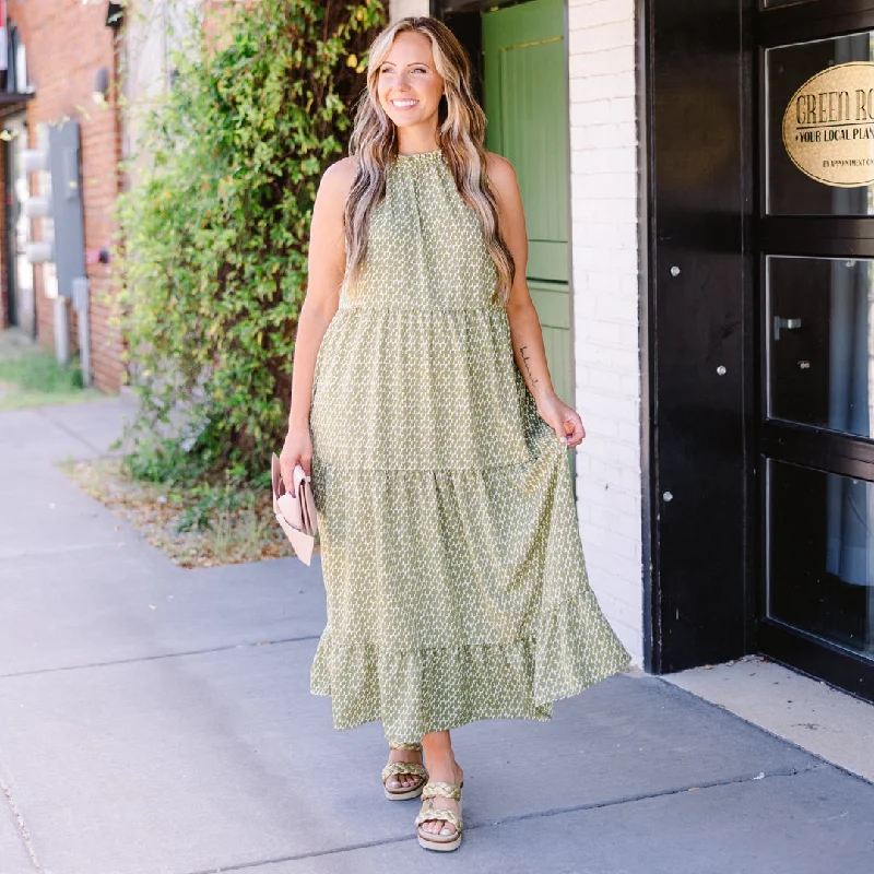 Weekend Wardrobe Maxi Dress, Green Geometric