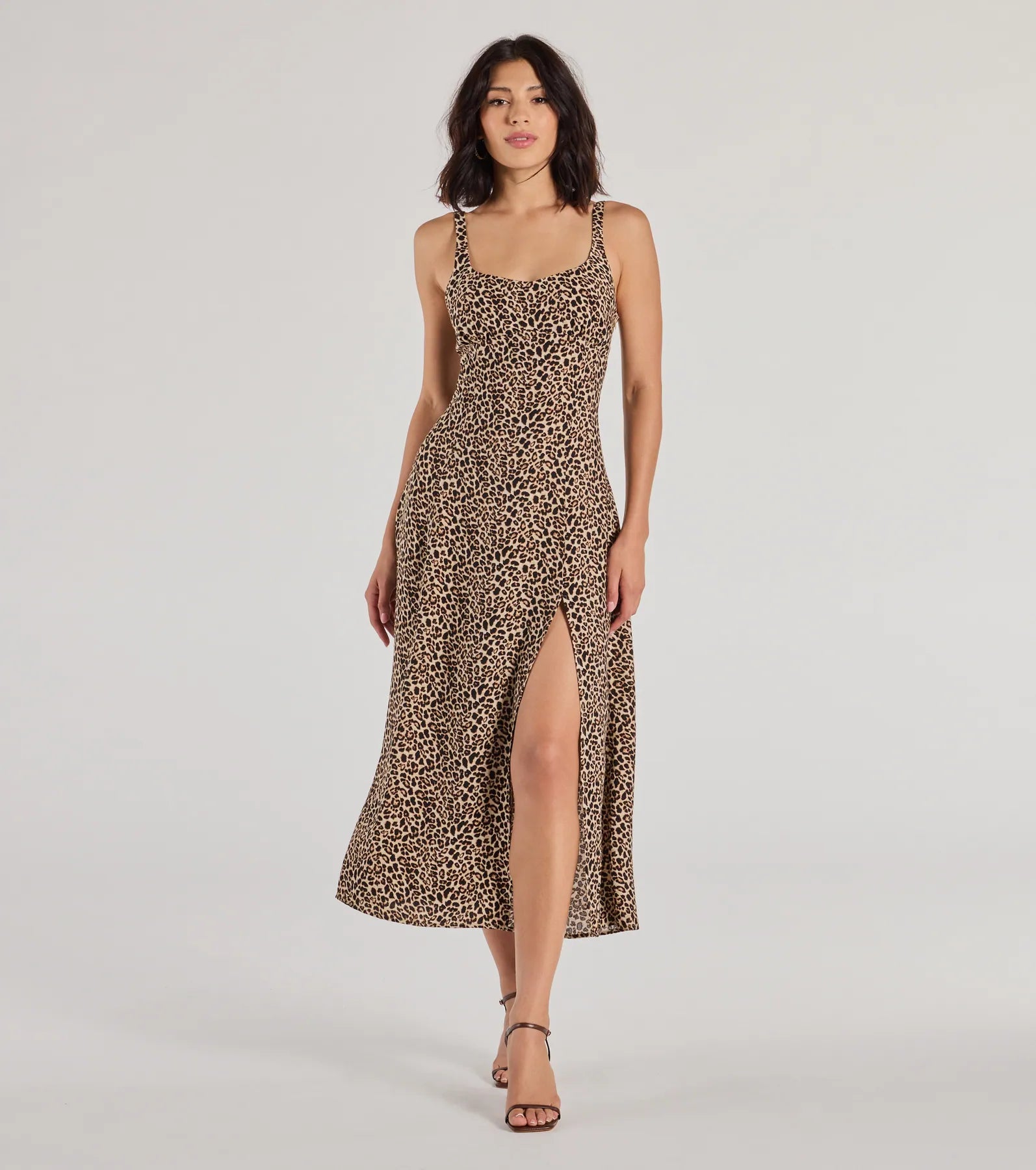 Elevated Leopard Print Woven A-Line Midi Dress