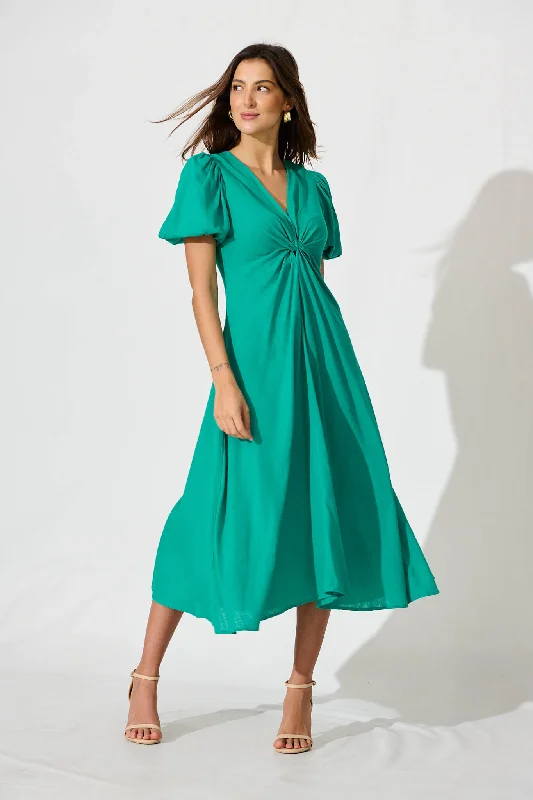 Hilde Midi Dress In Green Linen Blend