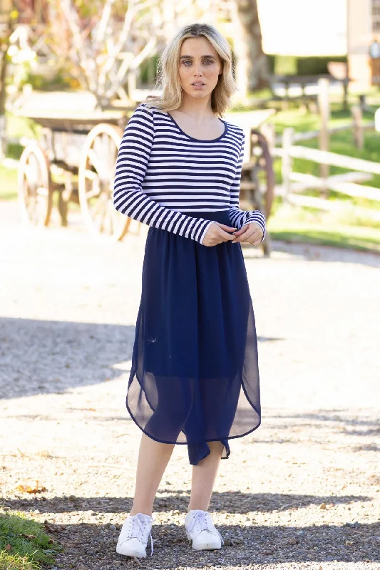 Siri Long Sleeve Midi Dress Navy