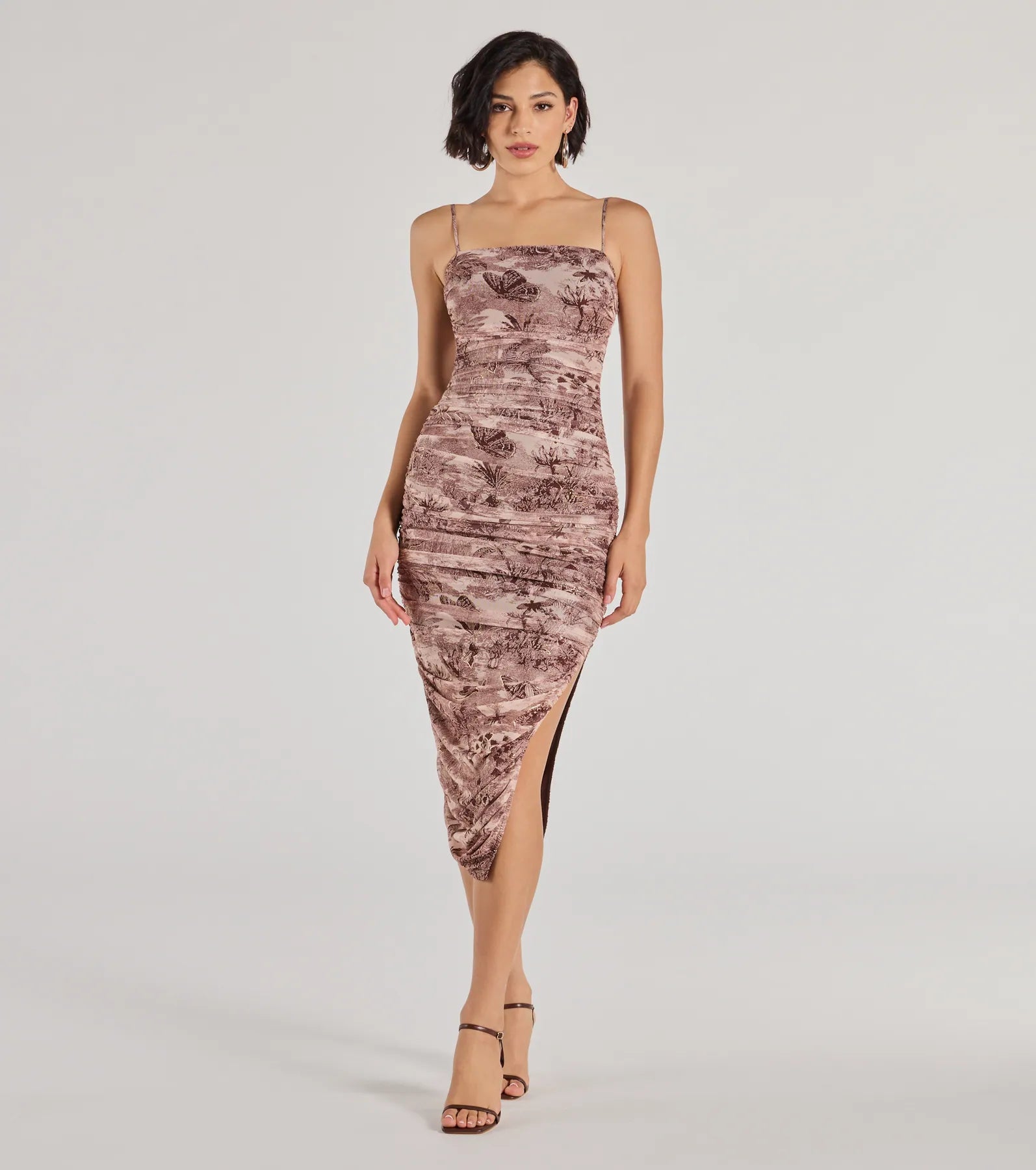 Stunning View Scenic Print Mesh Midi Dress