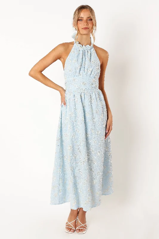 Taila Halterneck Midi Dress - Blue Floral