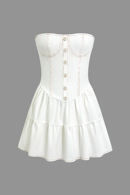 Button Corset Pleated Mini Dress