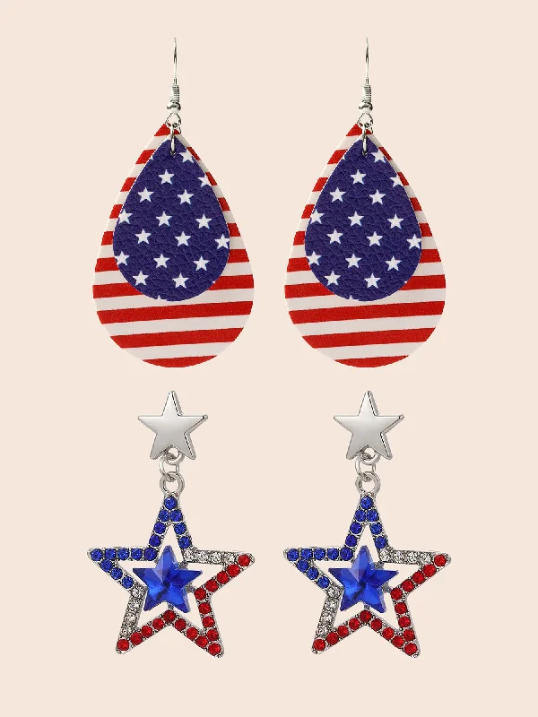 2 Pairs USA Flag Earrings