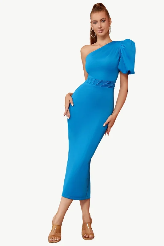 Blue One Shoulder Bodycon Party Dress