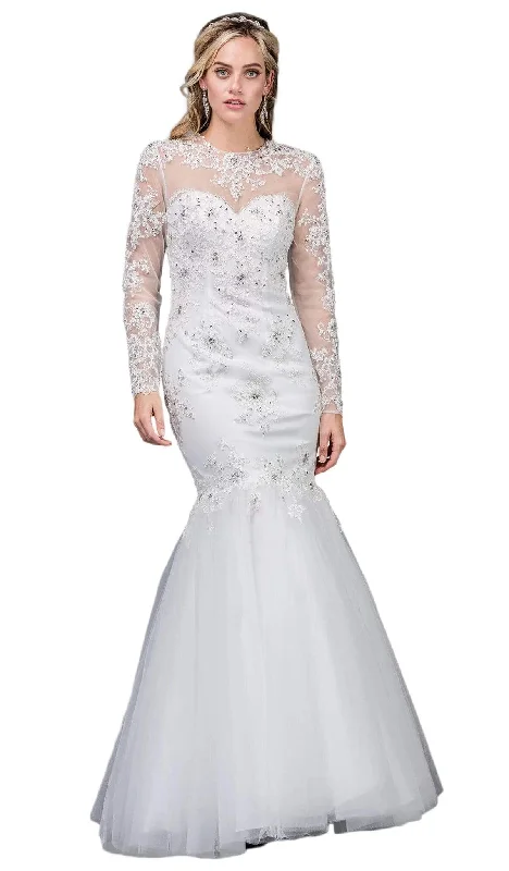 Dancing Queen Bridal - 75 Lace Applique Long Sleeve Trumpet Dress