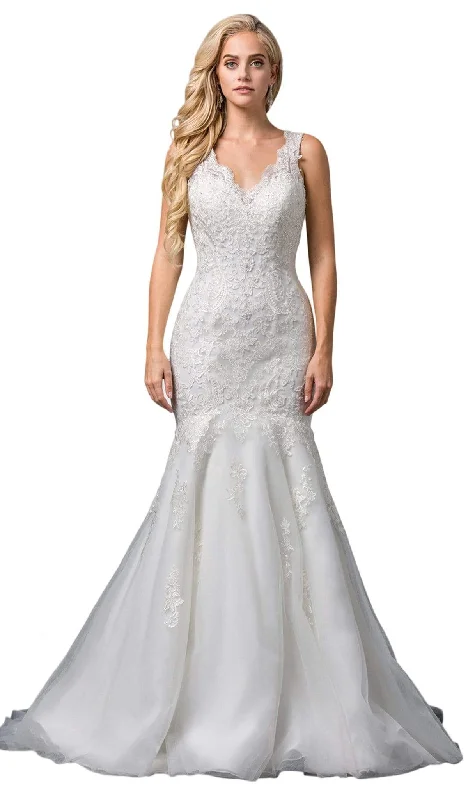 Dancing Queen Bridal - 86 Embroidered Plunging V-neck Trumpet Gown