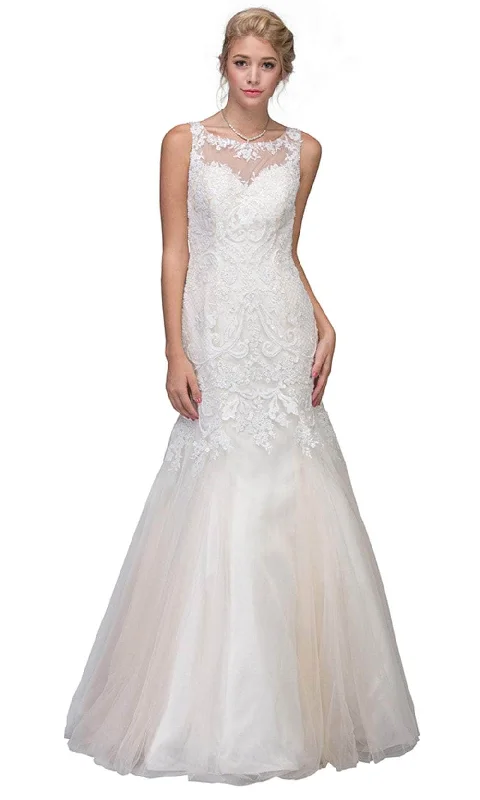 Eureka Fashion 6701 - Bateau Neck Embroidered Bridal Gown