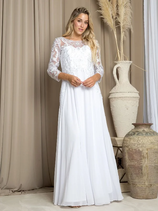 Eva Fashion 5248 Long A Line Simple Wedding Dress