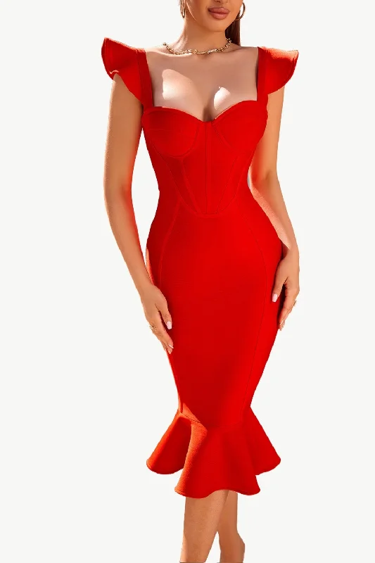 Red Sweetheart Mermaid Midi Corset Cocktail Dress