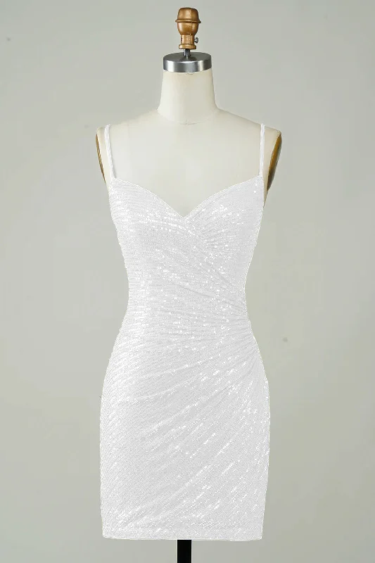 Sequins Bodycon Cute White Short Graduation Dress