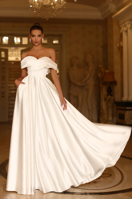 Tina Holly TE207W Long Pleated A Line Wedding Dress