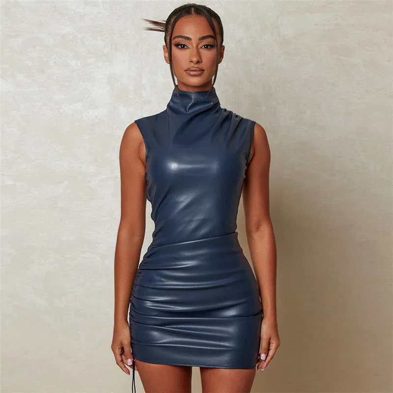 2023 spring prom boutique sleeveless party pu leather bodycon sexy womens dresses