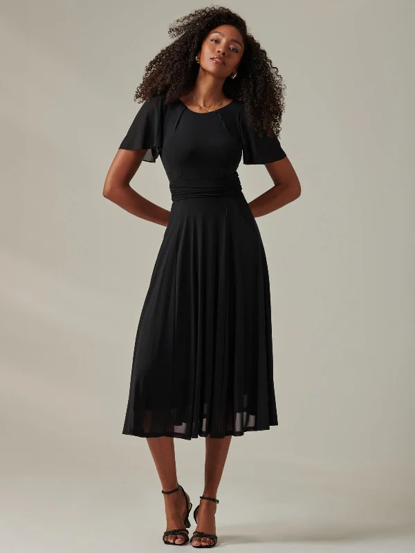 Ayla Plain Mesh Maxi Dress, Black